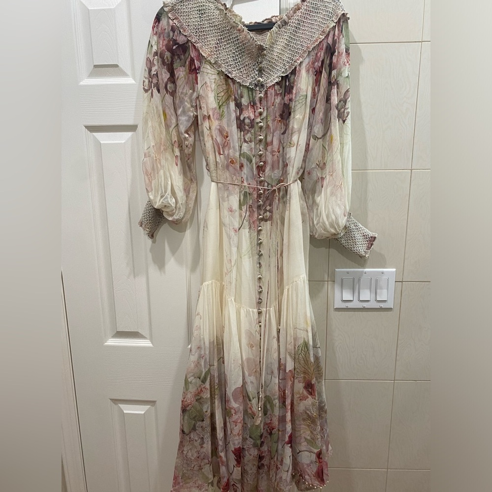 Zimmermann Floral Long Sleeve Dress in Cream and Pink worn once . Perfect condit